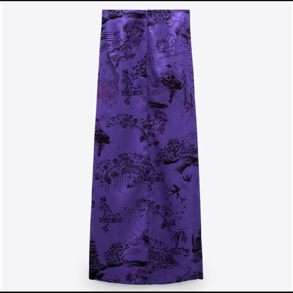 NWT ZARA Piped Printed Pencil Skirt Purple S - Picture 5 of 6
